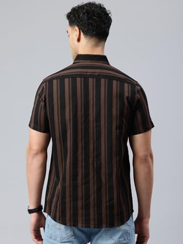Image of Majestic Man Men Slim Fit Cotton Striped Half Sleeve Casual Shirt