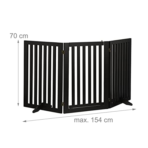Relaxdays Absperrgitter, HxB: 70x154 cm, faltbar, mit Tür & Füßen, freistehendes Hunde Schutzgitter, Türgitter, schwarz