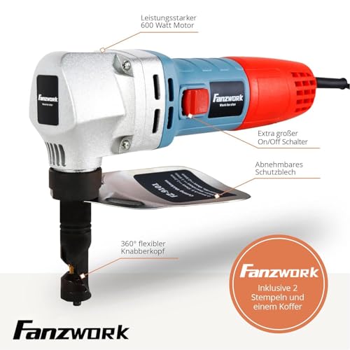 FANZWORK Knabber Blechknabber Knabber Nibbler Blechschere Blechnibbler 600W (mit Koffer und 2 x Stempeln)