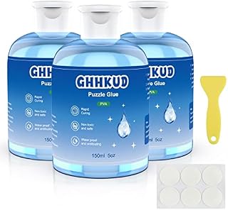 GHHKUD Jigsaw Puzzle Glue, Jigsaw Glue with Sponge Head, Non-Toxic and Quick Dry Puzzle Sealer for 1000/2000/3000 Pieces of Jigsaws-120ML Puzzle Glue Saver Jigsaw Accessories Glue Scrapper Included
