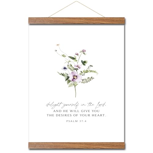 Framed Jesus Canvas Wall Art,Boho Floral Christian Wall Art with Wooden Poster Hanger,Religion Bible Pictures Posters Prints for Church Prayer Room Living Room Home Decor (Bible37:4)