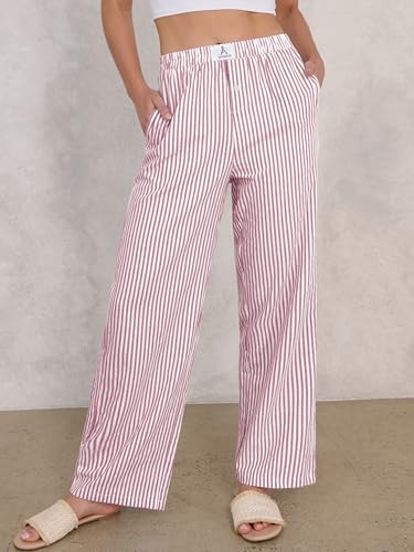 Image of ANRABESS Womens Gingham Striped Boxer Pants | 2026 Fall Outfits,Wide Leg Elastic Waist with Pockets,Casual Lounge Pajama Bottoms,Lightweight Breathable,Fashion Clothing