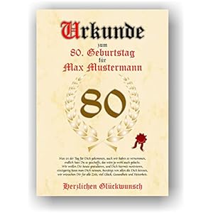 Urkunde zum 80. Geburtstag – Glückwunsch Geschenkurkunde personalisiertes Geschenk mit Name Gedicht und Spruch Karte…