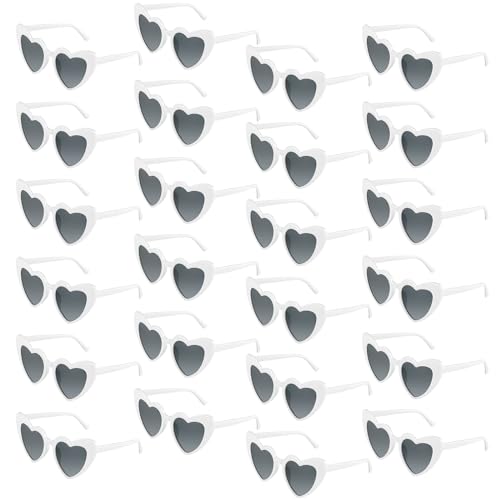 BOUBONI 6/12/24 Pack Heart Sunglasses Vintage Heart Shaped Glasses Bulk Bachelorette Sunglasses for Women Wedding Party (24 White)