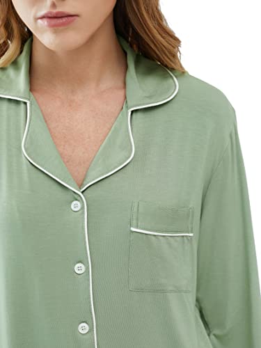 Image of Cherrydew Women Bamboo Viscose Cooling Long Sleeve Button Down Pajama Sets | Buttery Soft,Cooling Comfort,Breathable,Stretchy Fabric