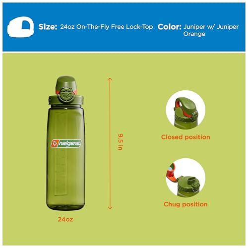 Image of Nalgene 24 oz On The Fly Lock-Top Water Bottle, Juniper w /Juniper Orange