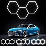 ALLYES KX Hexagon LED Garage Light, Dimmable Hex Shop Lights 6500K 17280LM 128W, Brightness Adjustable Led Ceiling Lights for Shop Garage Gym Workshop Basement