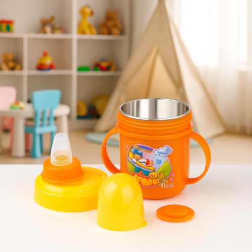Image of Zerya Hippo Stainless Steel Baby Spout Sipper Cup for Kids /Toddler with Soft Silicone 250 ML (Orange)