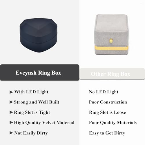 Eveynsh Luxury LED Lighted Ring Box - Heart Shaped Elegant Black Ring Case for Wedding Rings, Perfect for Engagement, Proposal, Anniversary, Ceremony, and Gift Giving - Thumbnail 5