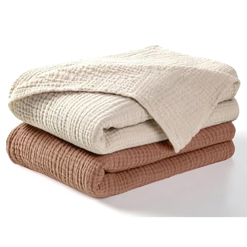 Image of Dreamology Brown Swaddle Blanket,100% Cotton Muslin Swaddle Blankets,2 Pack,Receiving Blanket for Baby Boy & Girl,Soft,Breathable Swaddle Blanket,Large 44 x 44 inch Cotton Blanket | Brown,Acru