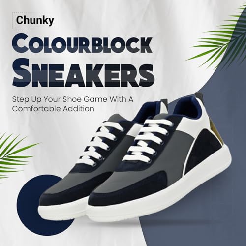 Image of STANPHORD Men Colourblock Chunky Sneakers | Synthetic Lace-Up Sports Casual Shoes | Rubber Sole | Streetwear Walking College Wear (TPBT 8011)