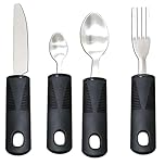 Amazleer Easy Grip Adaptive Cutlery Set 4 Pcs Black Utensils with Wide Handles for Arthritis, Parkinson’s, Elderly, and Disabled Users Includes Knife, Fork, and Spoon (Black, OneSize)