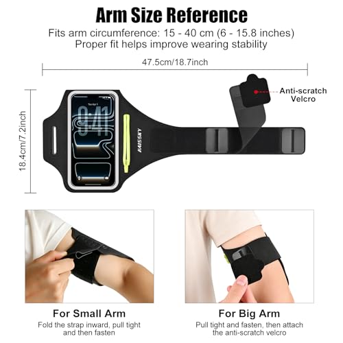Miniatura 2 de Haissky Brazalete Deportivo Para Correr Con Bolsa De Auriculares, Brazalete Móvil Deportivo Ajustable Para Iphone 16 Pro Max 15 Pro 14 13 12 11 Plus, Galaxy S25 S24 S23 S22, Hasta 6,9 Negro