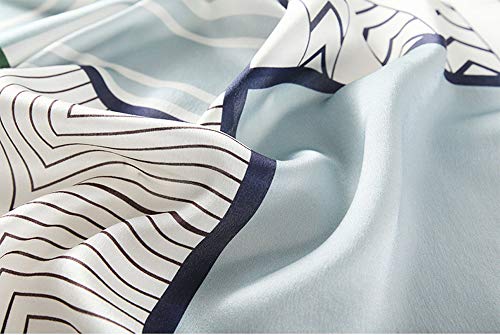 Meisee Pure Natural Mulberry Silk Scarfs Women Small Square Scarf 21" X 21" Breathable Lightweight Neckerchief Printed Headscarf (Blue And White + Green Edge) #TOP2