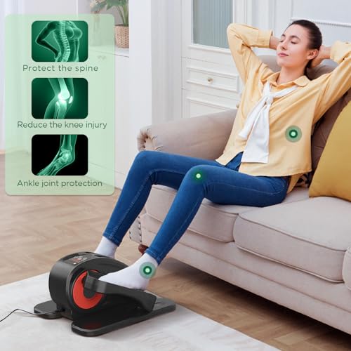 Under Desk Elliptical Machine, Electric Seated Pedal Exerciser Quiet Compact Mini Elliptical Trainer with Display Monitor and Remote Control Home Office Leg Exercise Equipment for Seniors Adults