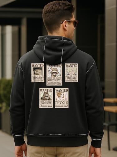 Image of Bewakoof Official One Piece Merchandise Straw Hat Pirates Men's Applique Oversized Fit Full Sleeve Terry Hoodies