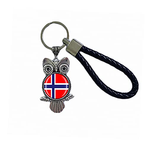 Porte-clés drapeau norvégien souvenir de la Norvège Porte-clés avec pendentif hibou pour homme et femme, Norvège., 18 CM (7.09')
