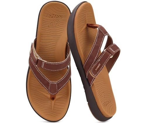 COFACE Womens Fashion Orthotic Flip Flops Ladies Slip On Lightweight Athletic Yoga Mat Cushion Thong Sandals With Comfortable Plantar Fasciitis Arch Support, Brown, 8