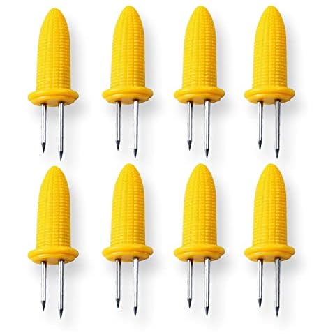 AKH® 8 BBQ Corn Skewers | Stainless Steel BBQ Skewers | Corn On The Cob Holders | Corn Grips Forks | Barbecue Tool | Sweetcorn Holder Fork | Corn Cob Sticks | for BBQ, Camping, Picnic, Summer Party Cover