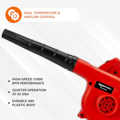 Image of Amazon Basics 700W Air Blower | 15000 RPM | Variable Speed with Heavy Duty Copper Armature | Multipurpose Dust Cleaner for Home, Car & Garden | ABS Body | Red