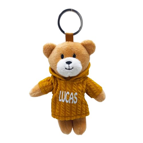 Framan Osito de Peluche y Anilla, Vestido con Jersey y Distintos Nombres. Osito Suave (Lucas)