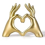 Heart Hands Sculpture - Gold Decor Living Room Accent Home - Hand Ring Holder Women - Small Shelf Decor Aesthetic - Teen Girls Bedroom Knick Knacks - Cute Table Statue Love Decorations, (Gold Fingers)