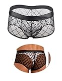 sunshinelady Boxershorts Herren Schwarz Sexy Männer Unterhosen Große Größen Transparent Mesh Unterwäsche Niedrige Taille Sissy Dessous Männer Reizwäsche Mit Beutel Atmungsaktiv Höschen Men Schwarz L