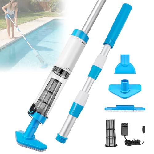 Aspirapolvere Piscina, 3 in 1 Aspiratore Piscina Ricaricabile con Aspirazione Potente, Aspirafango Piscina con Asta Telescopica da 103.5 a 162.5cm, Sensore Automatico, Testina a 3 Spazzole per Piscine