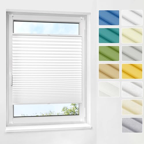 Jalousiescout Elegance Plissee ohne Bohren nach Maß, Plissee klemmfix, 12 Farben, Breite 30-129 cm, Höhe 40-230 cm, Rollo für Fenster ohne Bohren, Plisseerollo innen, Fensterrollo Sonnenschutz