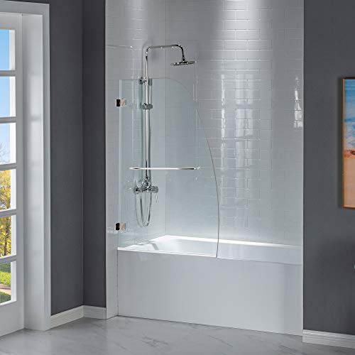 Woodbridge Mtdb3458 -B, Frameless Hinged Bathtub Shower Door, 5/16" Tempered Glass Panel, 49" W X 58" H Tub Glass Door In Brushed Nickel Finish, Include Support Bar #TOP1