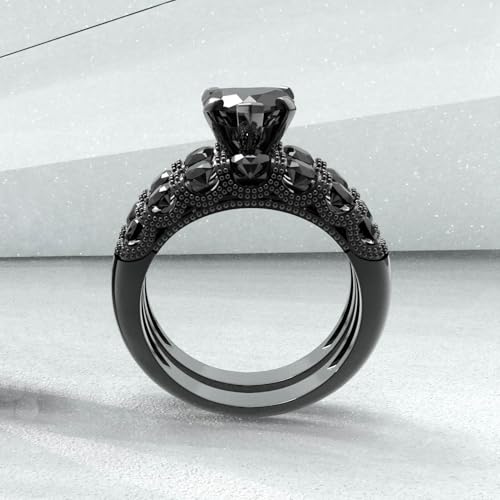 Couple Rings Black Matching Rings 1CT Heart Black CZ Women Wedding Ring Sets for Him and Her Men Wedding Band4