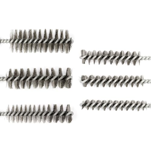 Image of 6 Pcs Bore Brush for Drill, 1 /4 inch Hex Shank Stainless Steel Twisted Wire Brush for Drill, Bristle Round Wire Brush with Different Sizes, Tube Pipe Cleaner for Rust (Diameter 8,10,12,15,17,19mm)