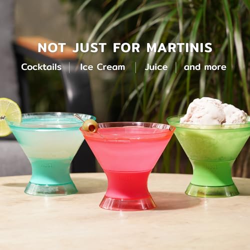 Image of HOST Freeze Insulated Martini Cooling Cups, Plastic Freezer Gel Chiller Double Wall Stemless Cocktail Glass Set of 2, 9oz Punch Pink
