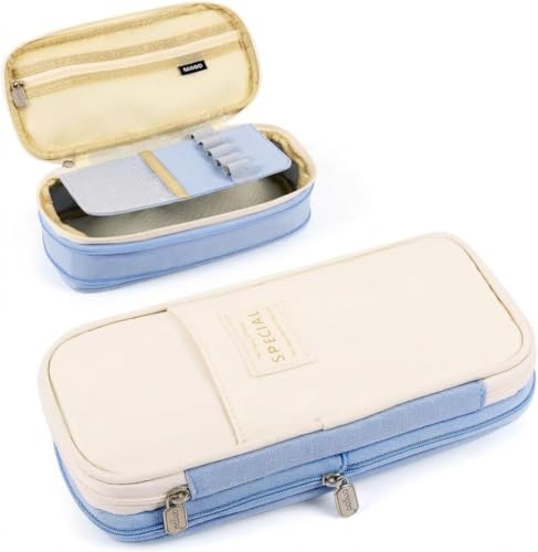 Image of Big Capacity Pencil Cases with Compartments Pencil Pouch Aesthetic for Kids Teen Students, Expendable Stationery Organizer Pen Bag for College School Office