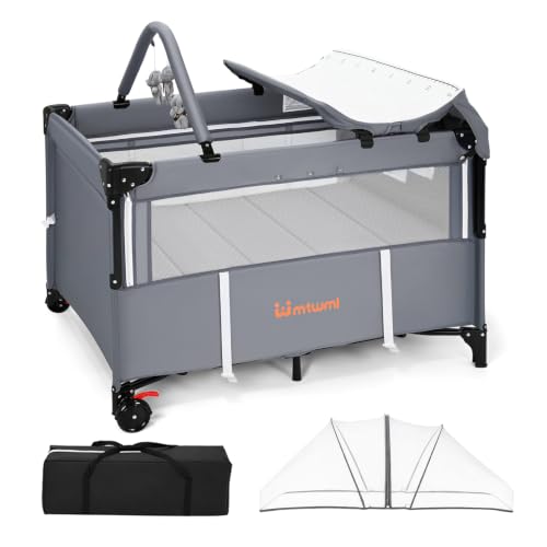 MTWML Pack & Play with Bassinet, 5in1 Portable Changing Table Baby Playard