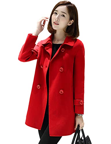 IDEALSANXUN Wool Coat for Womens Fall Fashion Outfits Winter Clothes 2025 Double Breasted Trench Coat Peacoat Blazer Jackets, Red, L