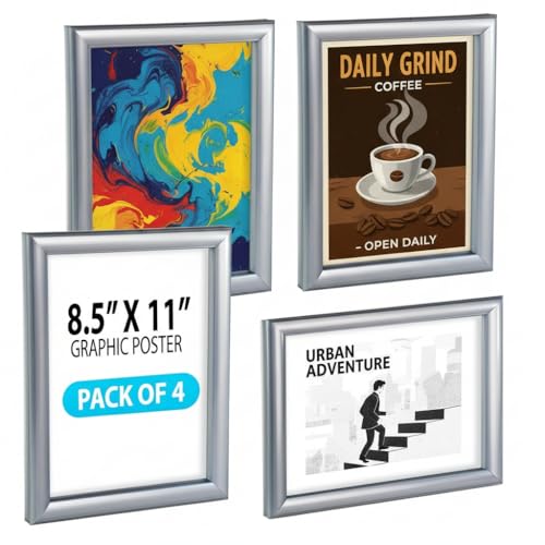Azar Displays 300336-SLV-4PK Wall Mount Plastic Snap Poster Frame 8.5 x 11 Portrait/Landscape Sign Holder Frame 4-Pack