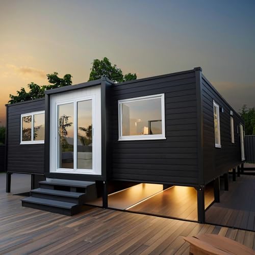 20ft 30ft 40ft Expandable Prefab Tiny Home,Foldable Modular Container House with 2-4 Bedrooms,Full Kitchen & Bathroom,Portable Steel Frame Tiny Houses to Live in for Adults,Mobile Office/Guest House