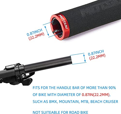Bike Grips Single Aluminum Alloy Lock On + Aluminum Bar End Plugs,Bicycle Handle Bar Foam Soft Comfortable Non-Slip Bike Handle Grips,Handlebar Caps For Bmx Mountain Mtb Cruiser Scooter (Red) #TOP2