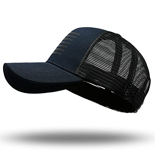 American Flag Trucker Hat - Snapback Hat, Baseball Cap For Men Women - Breathable Mesh Side, Adjustable Fit - For Casual Wear Navy/Black #TOP2