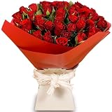 50 Red Roses Fresh Flower Bouquet - Romantic Gift of 50 Red Roses - Large Bouquet Perfect for Valentine’s, Birthdays, Mother’s Day, and Anniversaries