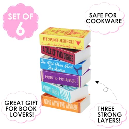 Image of 6 Pieces Book Kitchen Sponges Novels Sponges Fun Non-Scratch Scrub for Washing Dishes Pots Pans and Household Cleaning Supplies for Kitchen Dishes Furniture Gifts(Book,6 Pcs)