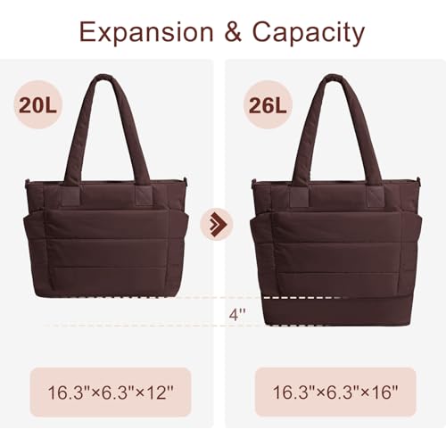 Image of Puffer Tote Bag for Women Quilted Nurse Bag Lightweight Work Bag for Teacher Travel Handbag with Multiple Pockets