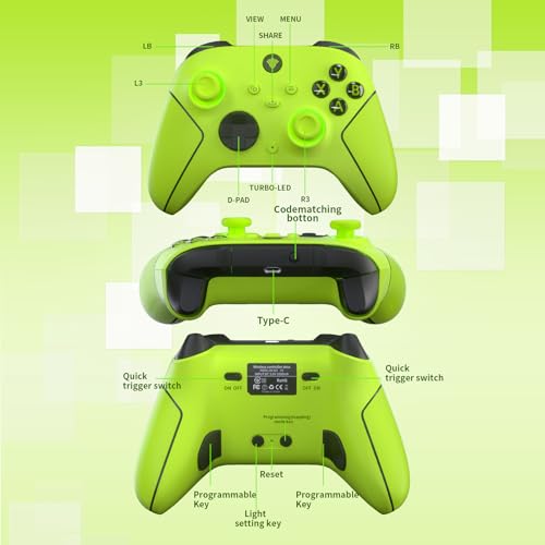 Image of SZDILONG 2.4GHz Wireless Controller for Xbox Controller, Xbox One Series X|S Consoles, PC Windows, Steam, with 7 Colors RGB Light /1000mAh Battery /Programmable /Turbo, Dual Vibration /3.5mm Audio Jack (Yellow)