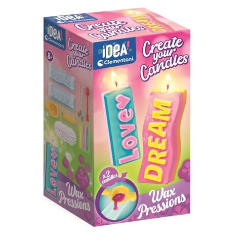 Clementoni Idea – Create Your Candles Messages Style, Kit pour créer 2 bougies artisanales, pour enfants 8 ans, laboratoire créatif, idée cadeau, fabriqué en Italie, 18353