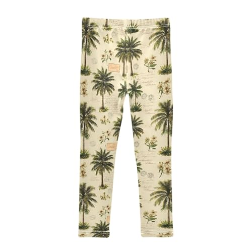 Girls' Athletic Leggings Ankle Length Yoga Dance Pants Kids Teen 4T Palm Trees Flowers2