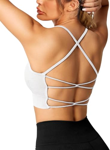 Crewhpo Sportbh Damen Gepolstert Sport-BHS Ohne Bügel Push Up Fitness Bustier Cross Back Design Mit Polstern Nahtlose Sportunterwäsche für Yoga...