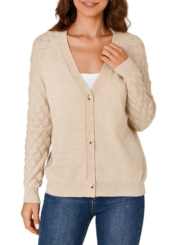 LYANER Women's Cotton Fall V Neck Open Front Cardigan Ribbed Knit Button Down Long Sleeve Sweater Top2