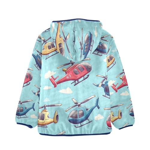 Helicopter Pattern Print Toddler Fleece Jacket Girl Boys Hooded Fleece Jacket Coat Warm Outwear Zip-up 3-10T2
