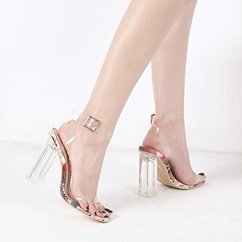 Mackin J G349-1 Clear Heels Chunky Heel Ankle Strap Sandals Open Toe Block Heels (6, Nude) #TOP5